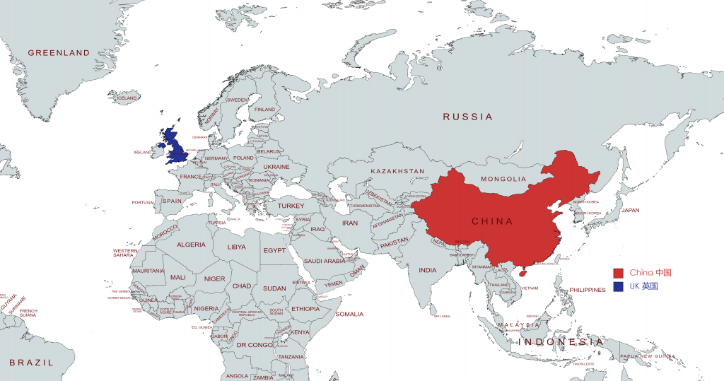 global map China and UK